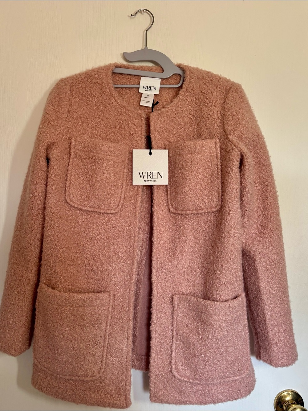 Wren Pink Bouclé Patch-Pocket Jacket